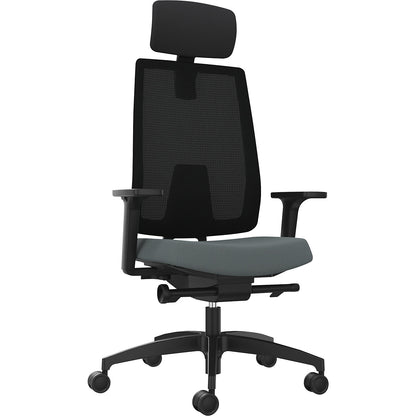 INDEED office swivel chair, with counterpressure adjustment, mesh backrest in grey, headrest.