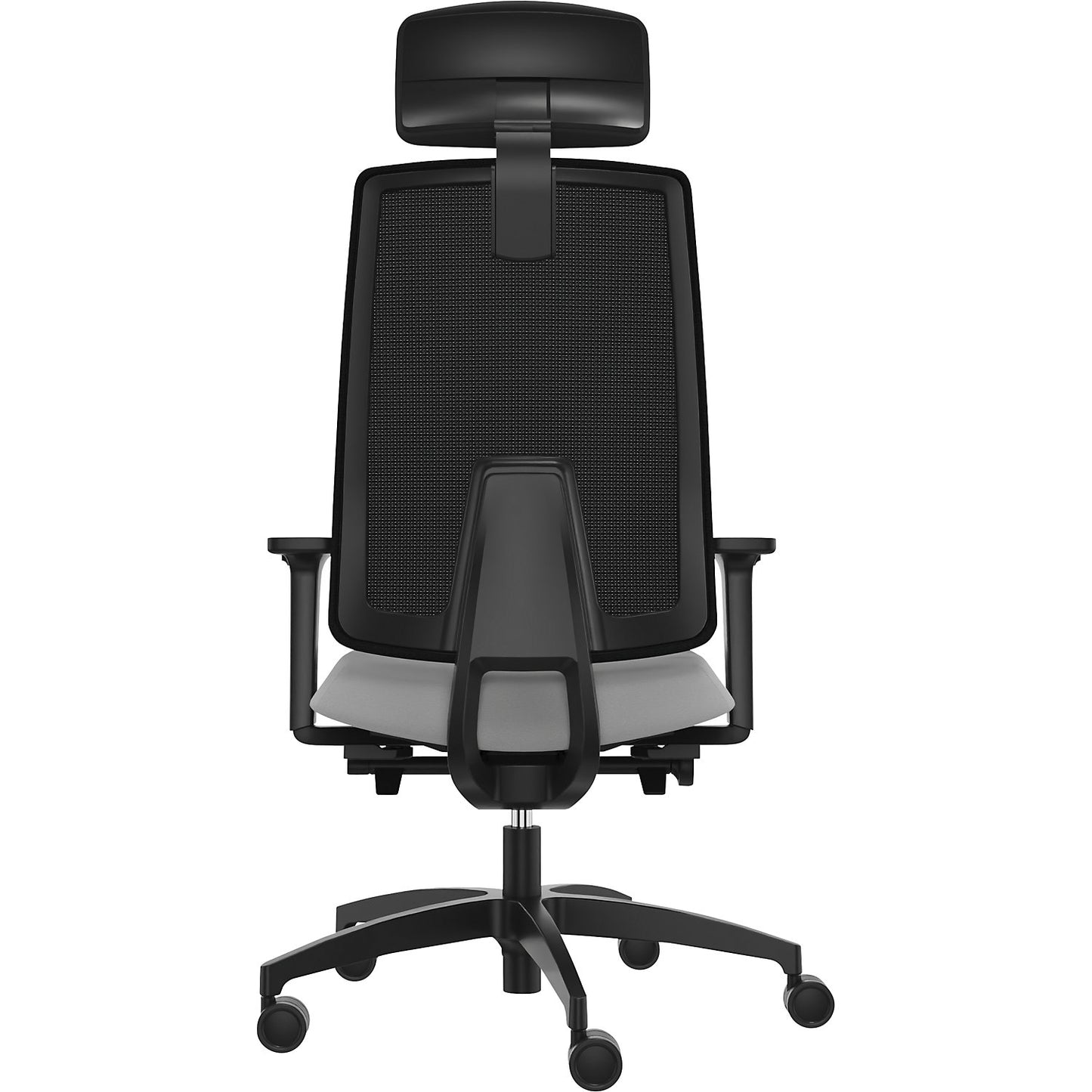 INDEED office swivel chair, with counterpressure adjustment, mesh backrest in platinum grey, headrest.