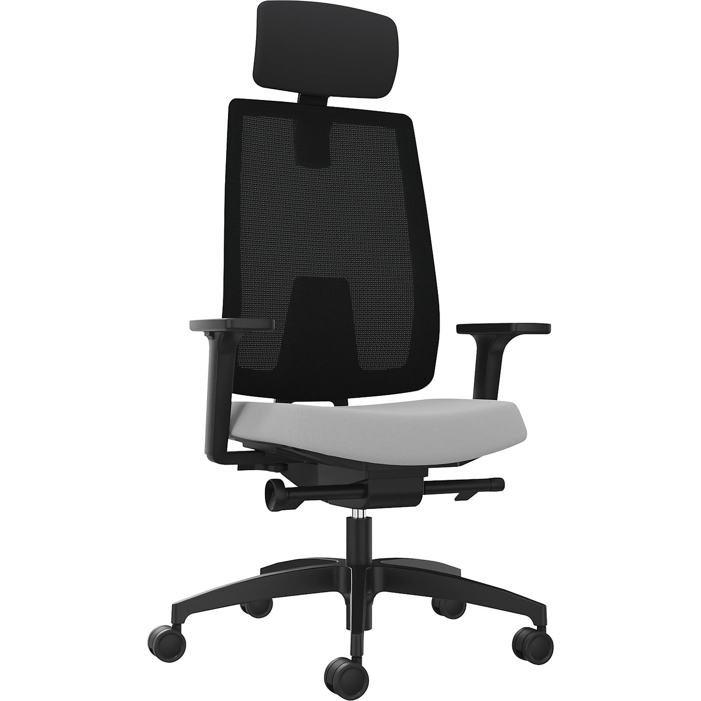 INDEED office swivel chair, with counterpressure adjustment, mesh backrest in platinum grey, headrest.