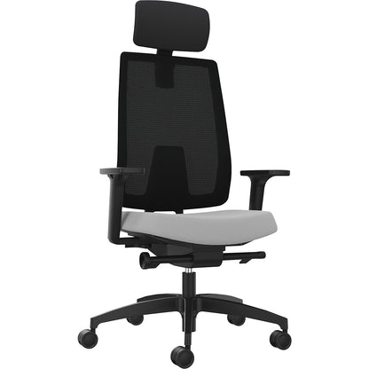 INDEED office swivel chair, with counterpressure adjustment, mesh backrest in platinum grey, headrest.