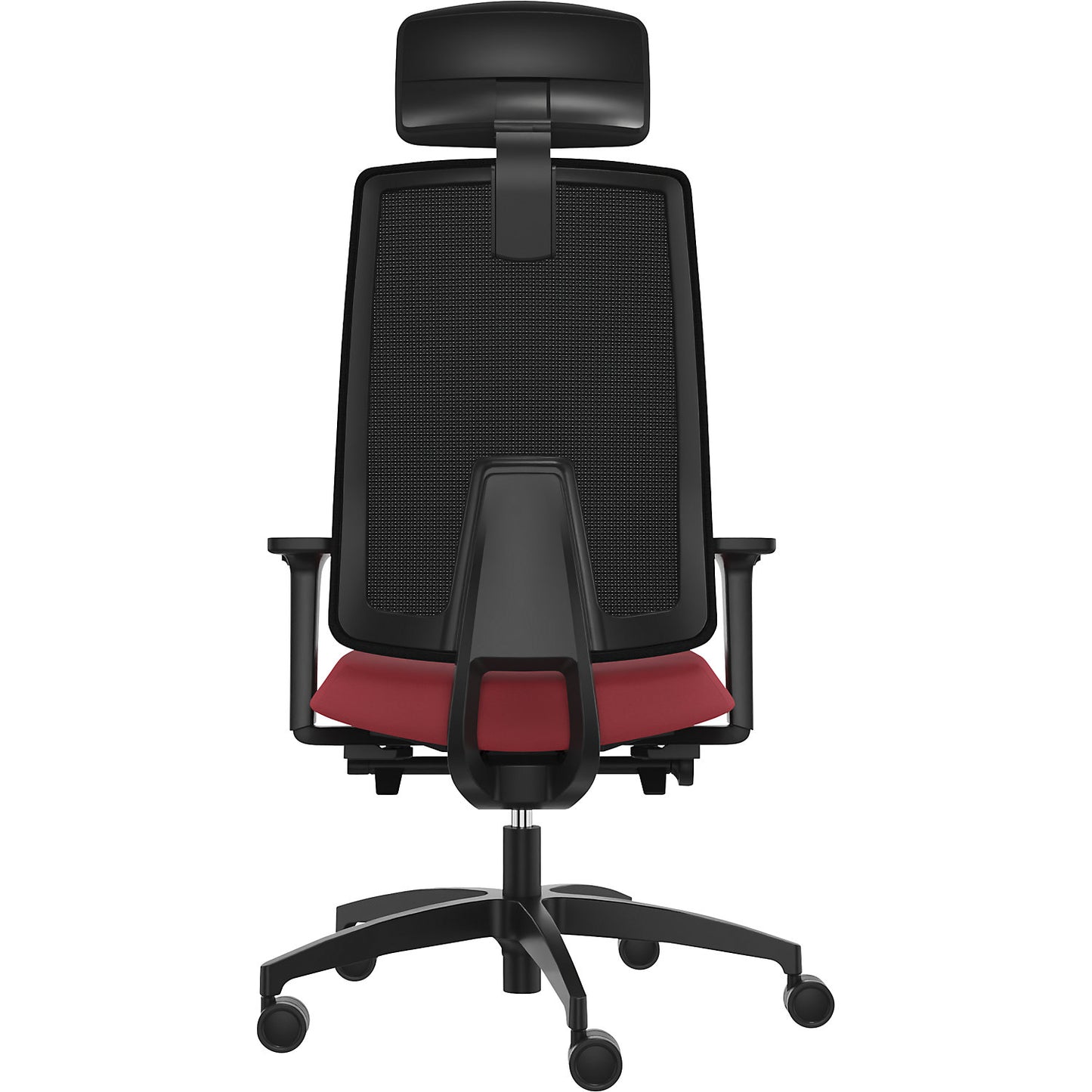 INDEED office swivel chair, with counterpressure adjustment, mesh backrest in chili red, headrest.