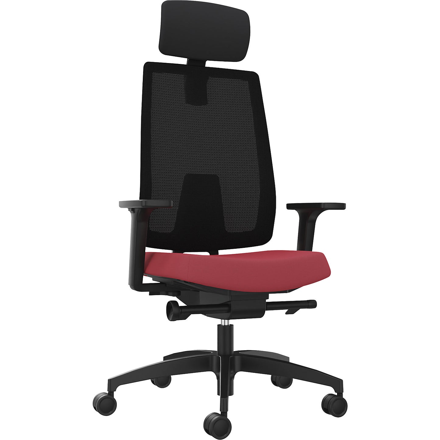 INDEED office swivel chair, with counterpressure adjustment, mesh backrest in chili red, headrest.