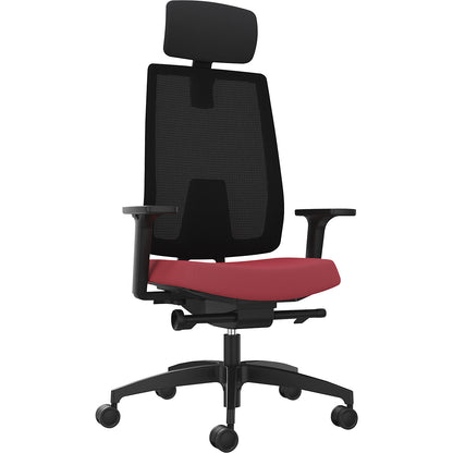 INDEED office swivel chair, with counterpressure adjustment, mesh backrest in chili red, headrest.