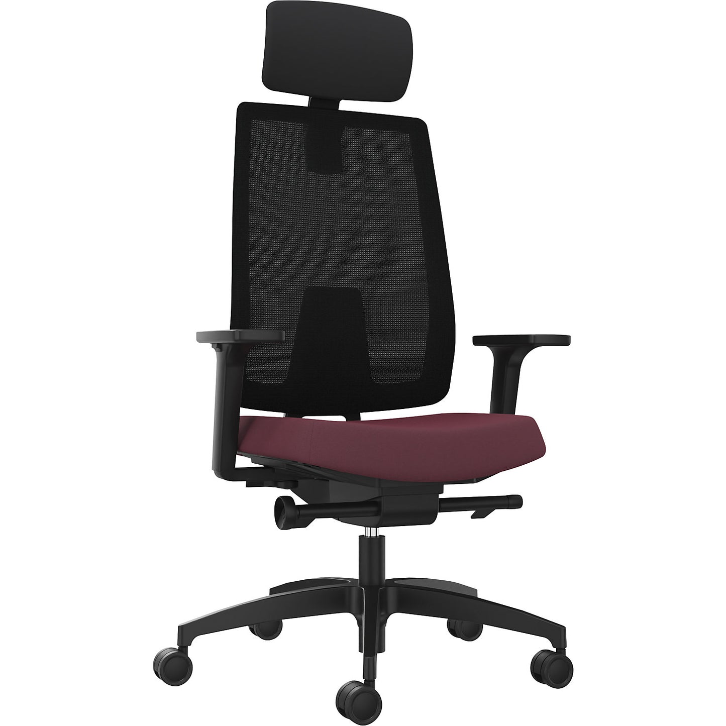 INDEED office swivel chair, with counterpressure adjustment, mesh backrest in shiraz red, headrest.