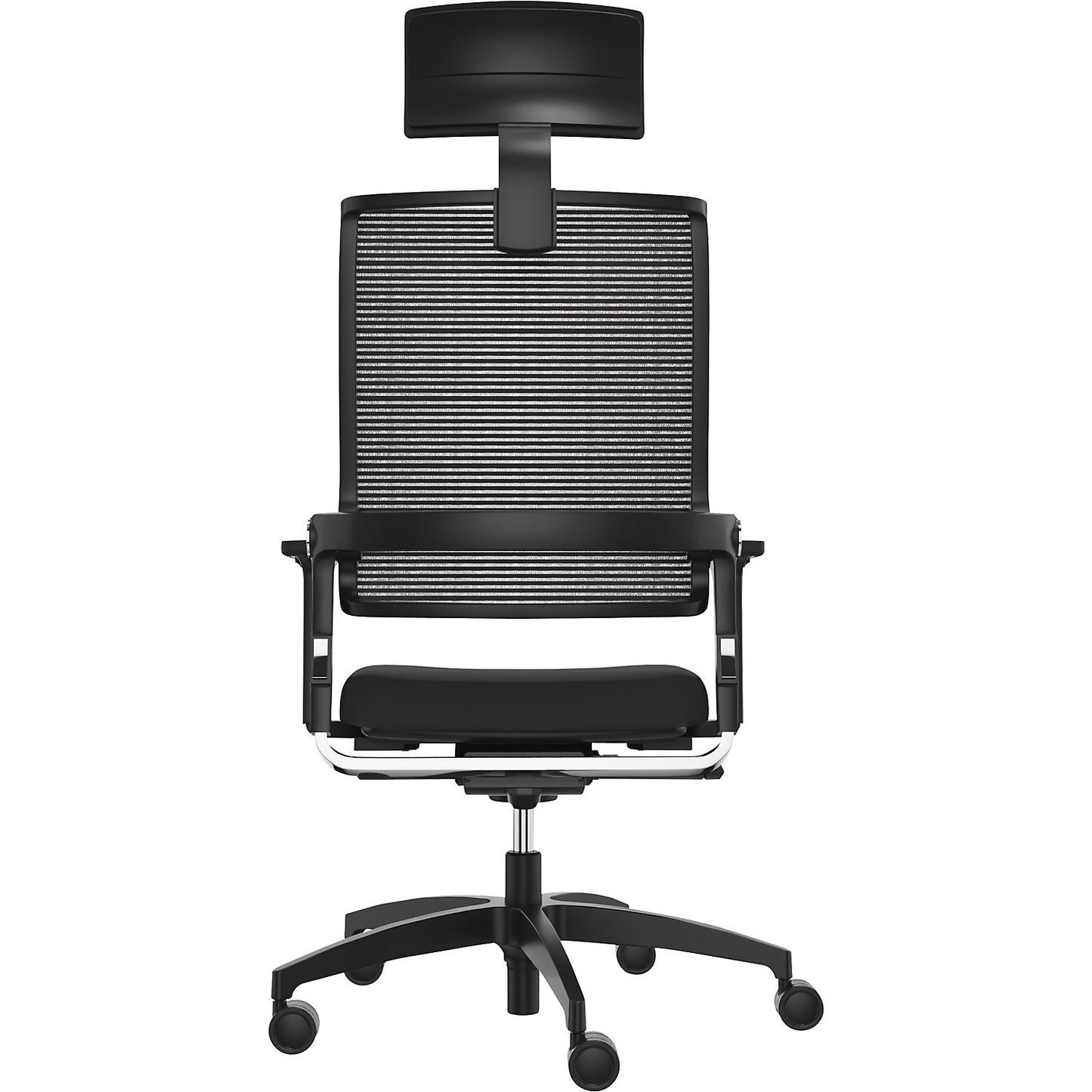 LORDO FLEX office chair, with mesh back rest, black, with headrest.