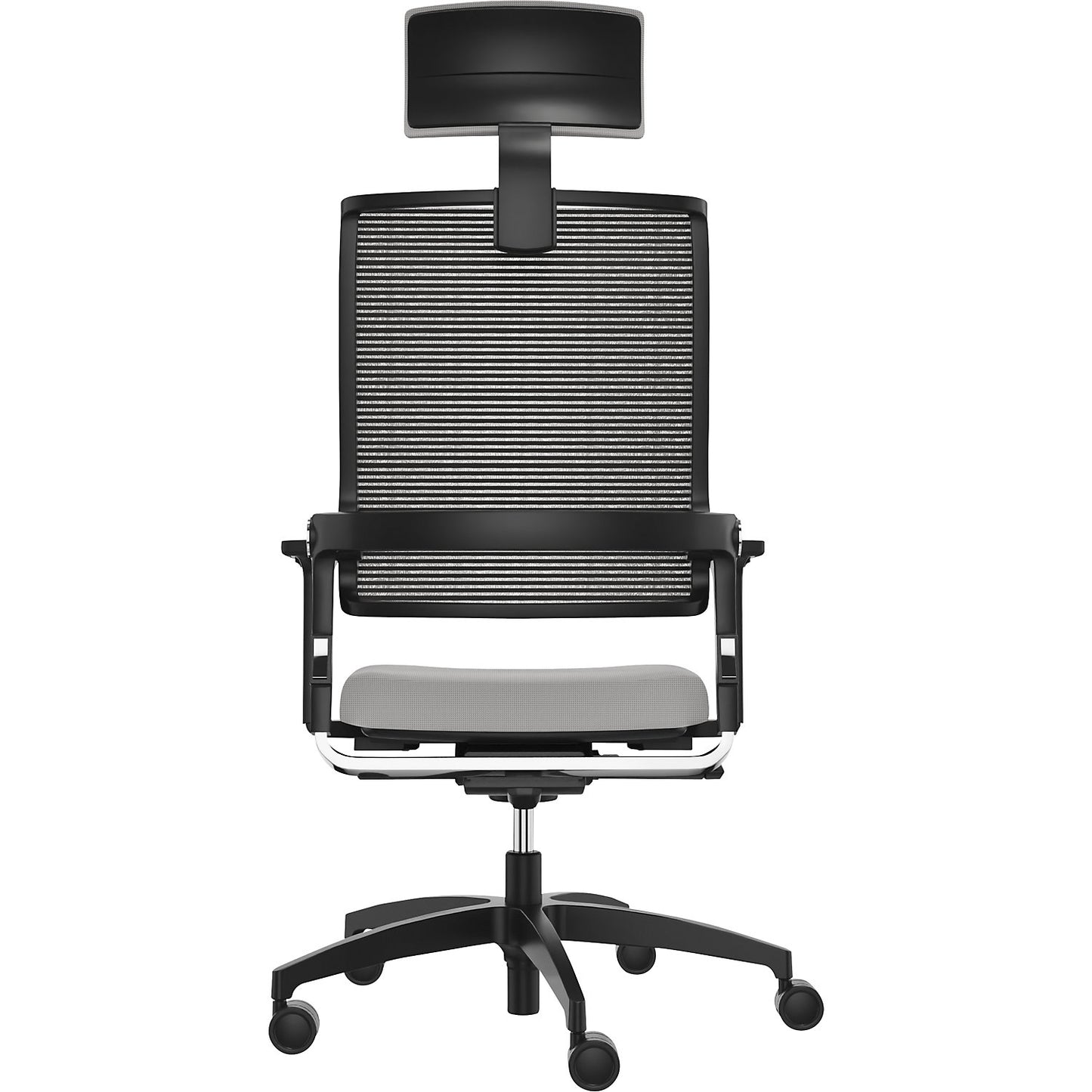 LORDO FLEX office chair, with mesh back rest, platinum grey, with headrest.
