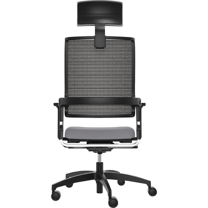 LORDO FLEX office chair, with mesh back rest, grey, with headrest.