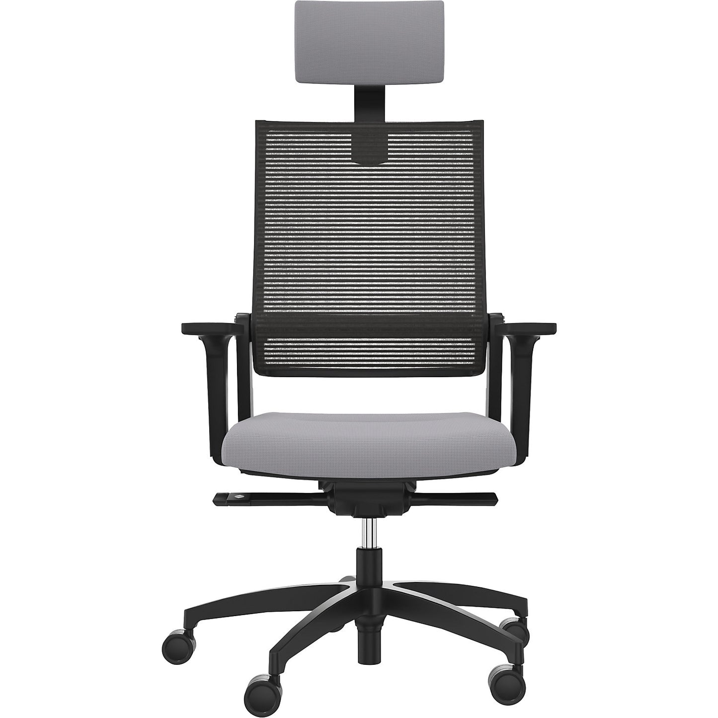 LORDO FLEX office chair, with mesh back rest, grey, with headrest.