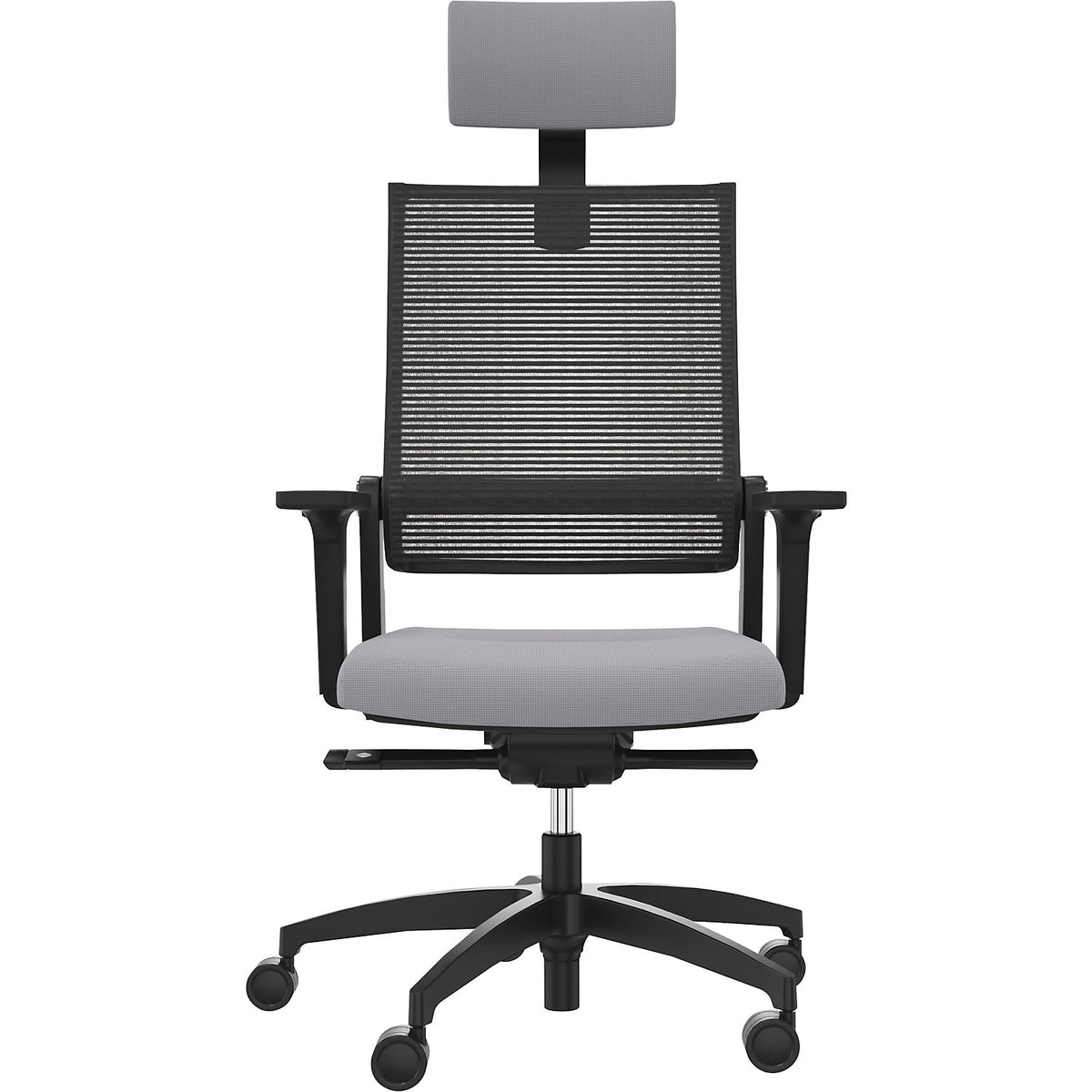LORDO FLEX office chair, with mesh back rest, grey, with headrest.