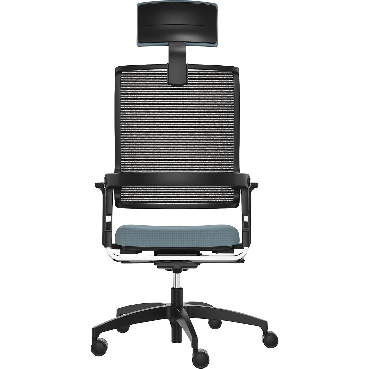 LORDO FLEX office chair, with mesh back rest, water blue, with headrest.
