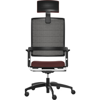 LORDO FLEX office chair, with mesh back rest, ruby red, with headrest.