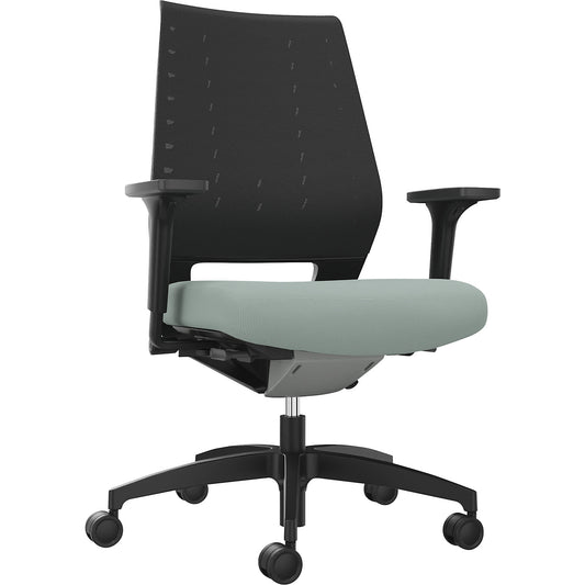 X-Code office swivel chair, with mesh back rest, blue green.