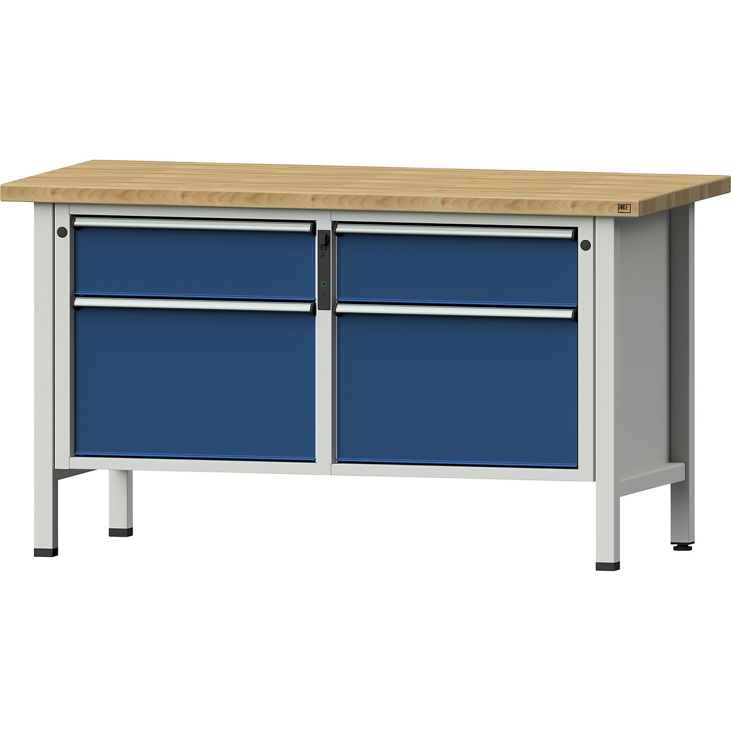 Workbench, Series V frame construction, 2 drawers 180 mm, 2 drawers 360 mm, solid beech, full extension, NFC lock.