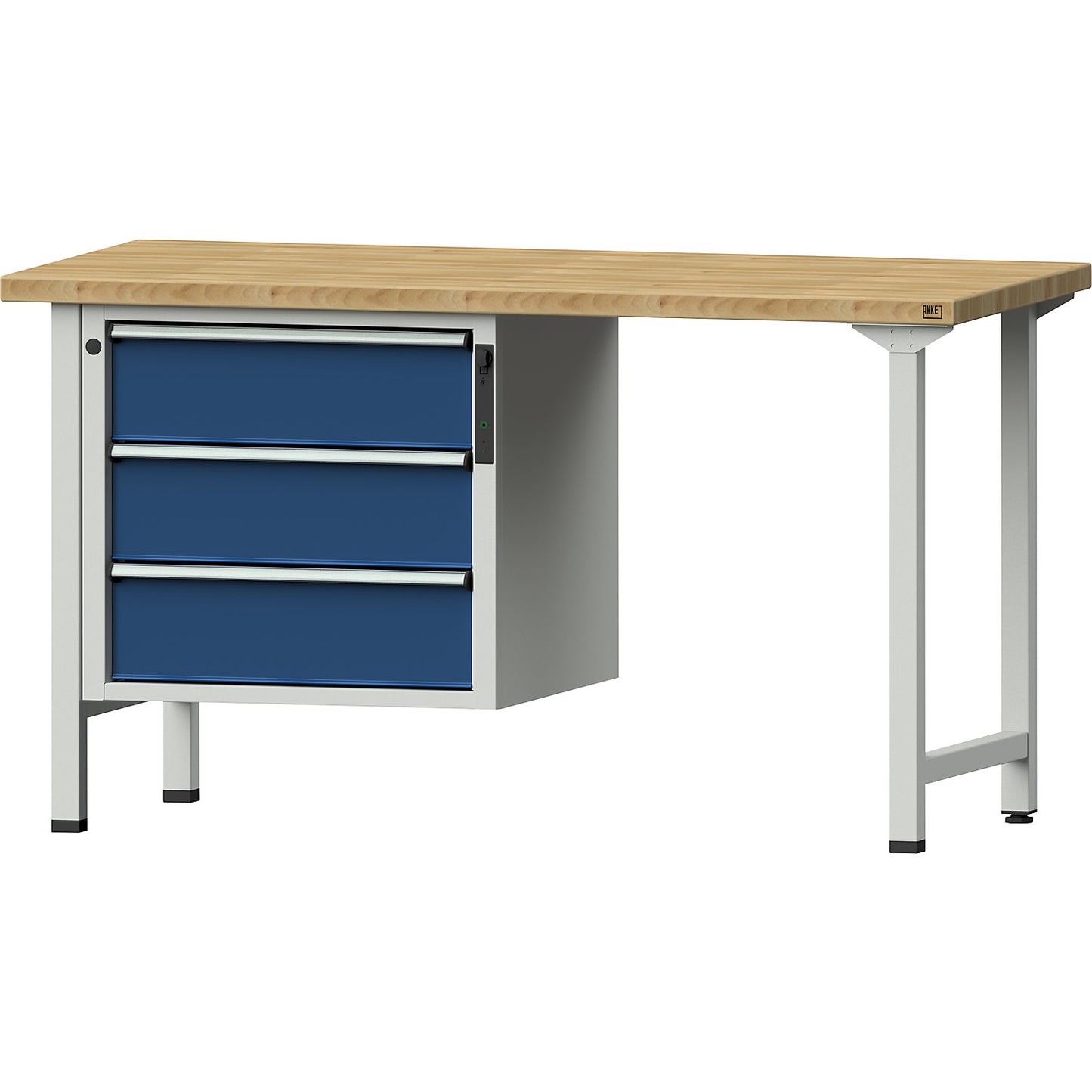 Workbench, Series V frame construction, 3 drawers, width 1500 mm, solid beech, full extension, NFC lock.