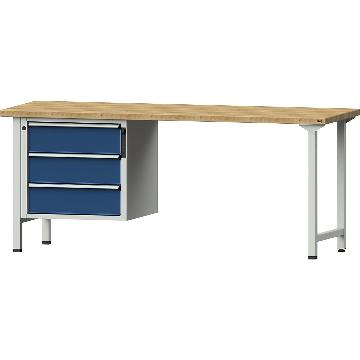 Workbench, Series V frame construction, 3 drawers, width 2000 mm, solid beech, full extension, NFC lock.
