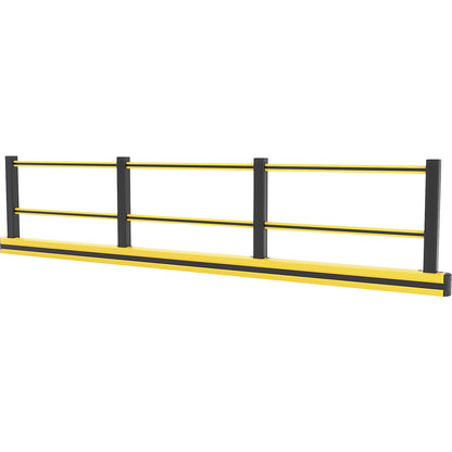 Floor barrier with railing, yellow / black, HxWxL 1150 x 174 x 5050 mm.