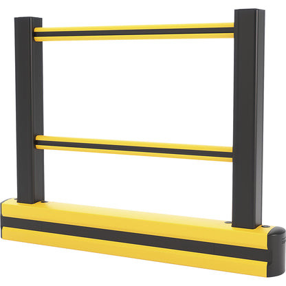 Floor barrier with railing, yellow / black, HxWxL 1150 x 174 x 1450 mm.