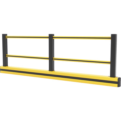 Floor barrier with railing, yellow / black, HxWxL 1150 x 174 x 3450 mm.