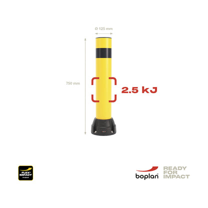 Crash protection bollard 125L, height 750 mm, zinc plated plate, yellow, black stripe.