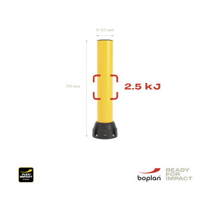 Crash protection bollard 125L, height 750 mm, zinc plated plate, yellow.
