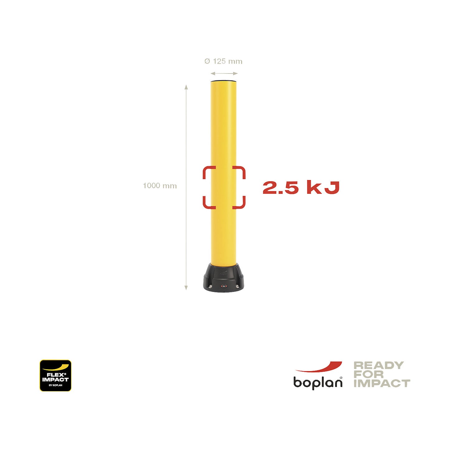 Crash protection bollard 125L, height 1000 mm, zinc plated plate, yellow.