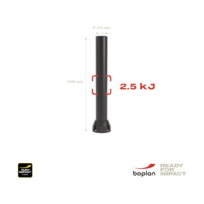 Crash protection bollard 125L, height 1000 mm, zinc plated plate, black.