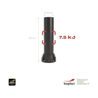 Crash protection bollard 170B, height 750 mm, black.