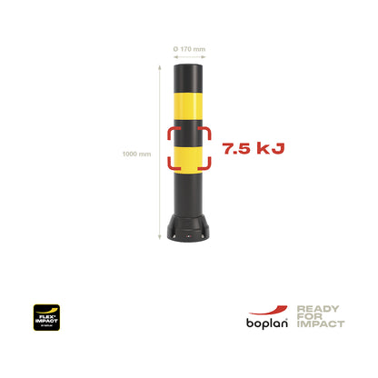 Crash protection bollard 170B, height 1000 mm, black, 2 yellow stripes.