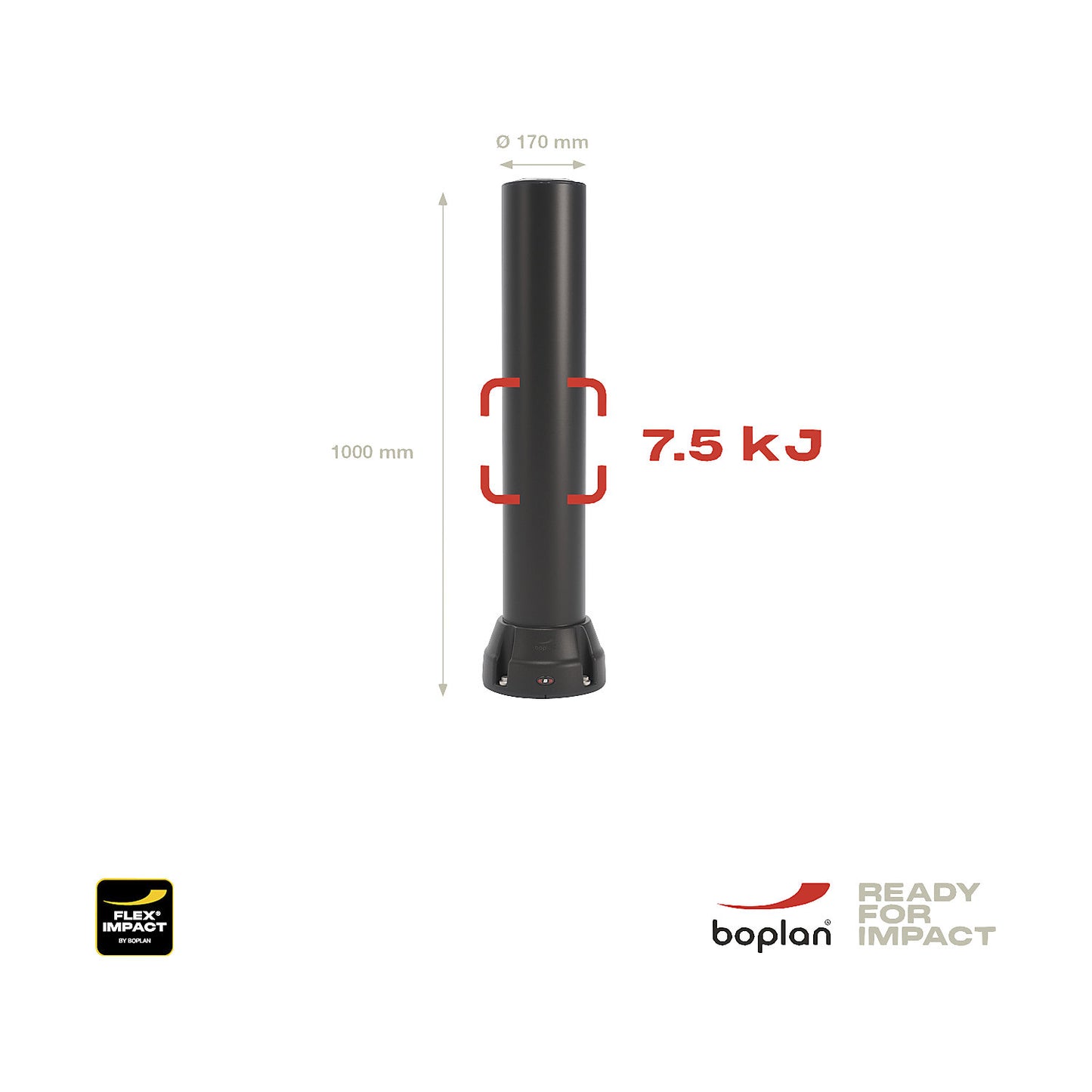 Crash protection bollard 170B, height 1000 mm, black.