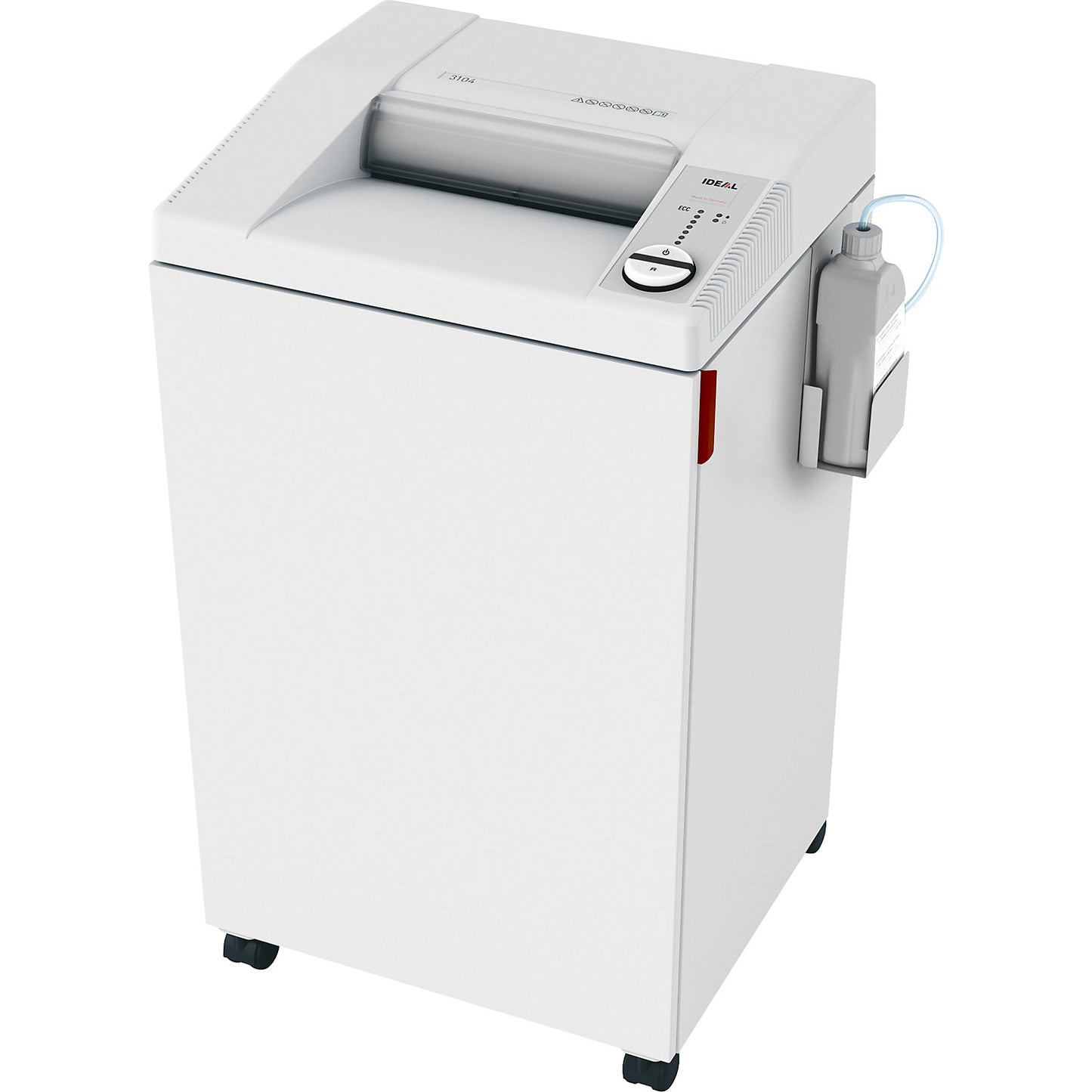 3104 CC document shredder with oiler, collection capacity 120 l, particles, 4 x 40 mm.