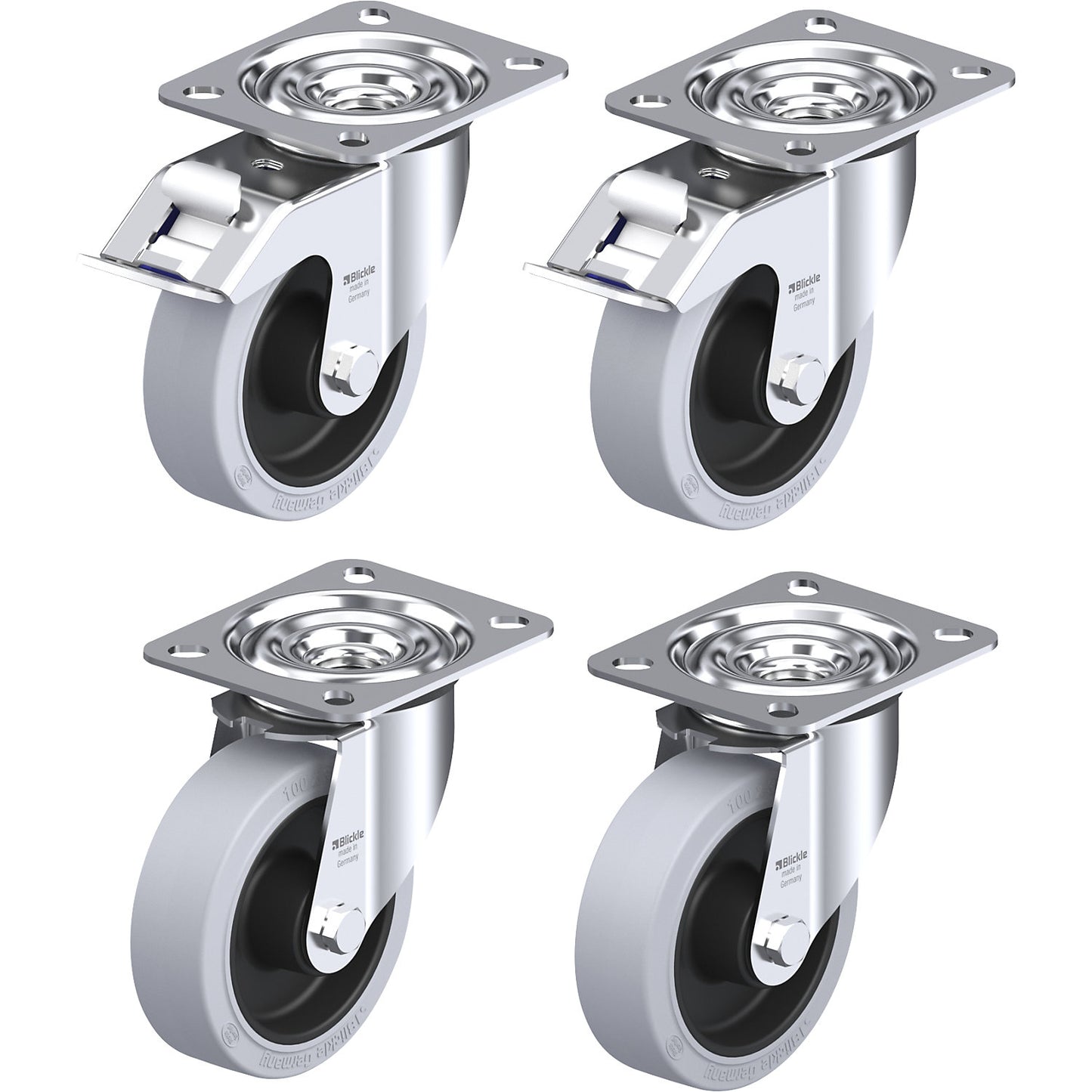 LE-POEV 100R-SG castor set, max. load 150 kg, wheel Ø 100 mm.