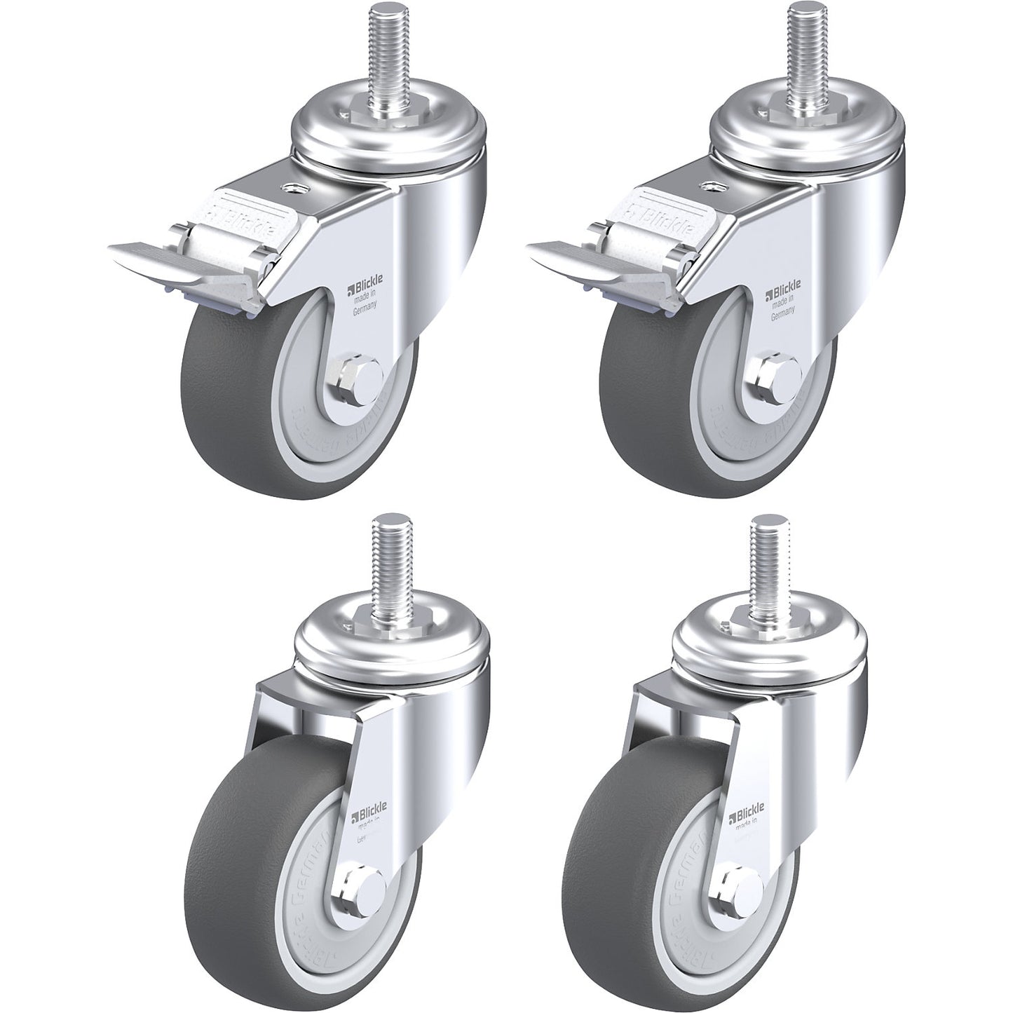 LKRA-PATH 80KF-GS12 castor set, max. load 120 kg, wheel Ø 80 mm.