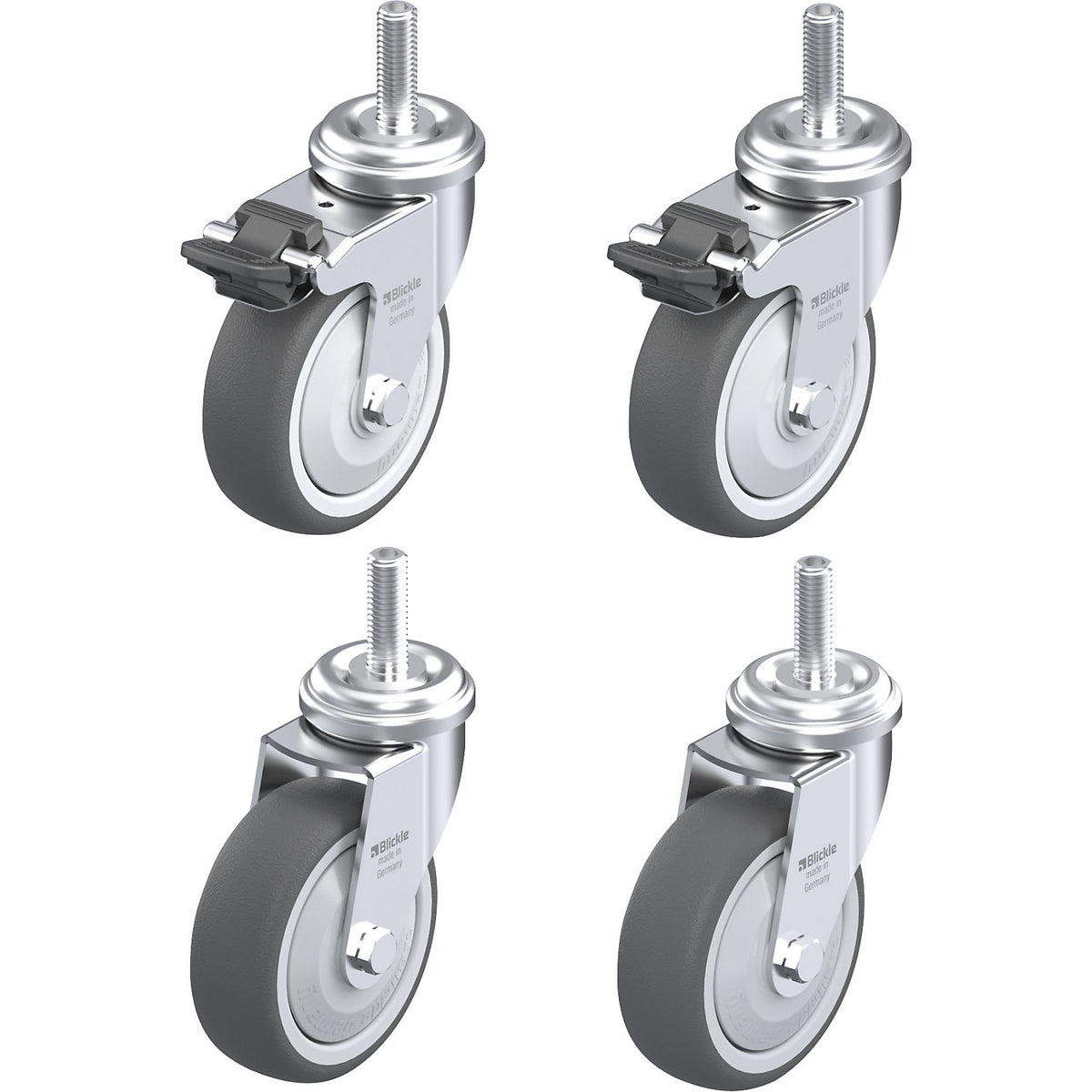 LRA-PATH 75KF-GS10 castor set, max. load 75 kg, wheel Ø 75 mm.