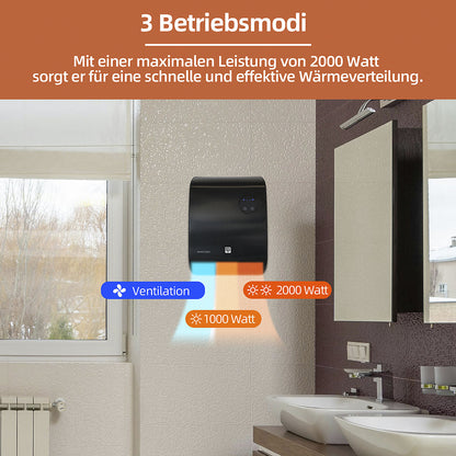 Bathroom fan heater, 2000 W, LxWxH 144 x 253 x 347 mm.