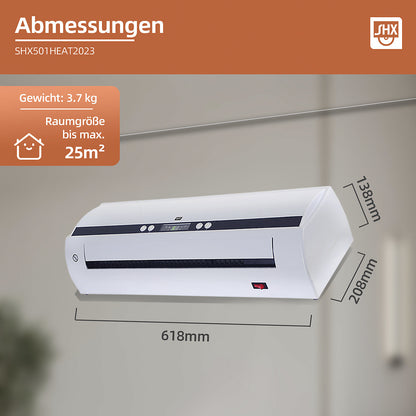 PTC fan heater for wall mounting, 2000 W, LxWxH 138 x 618 x 208 mm.