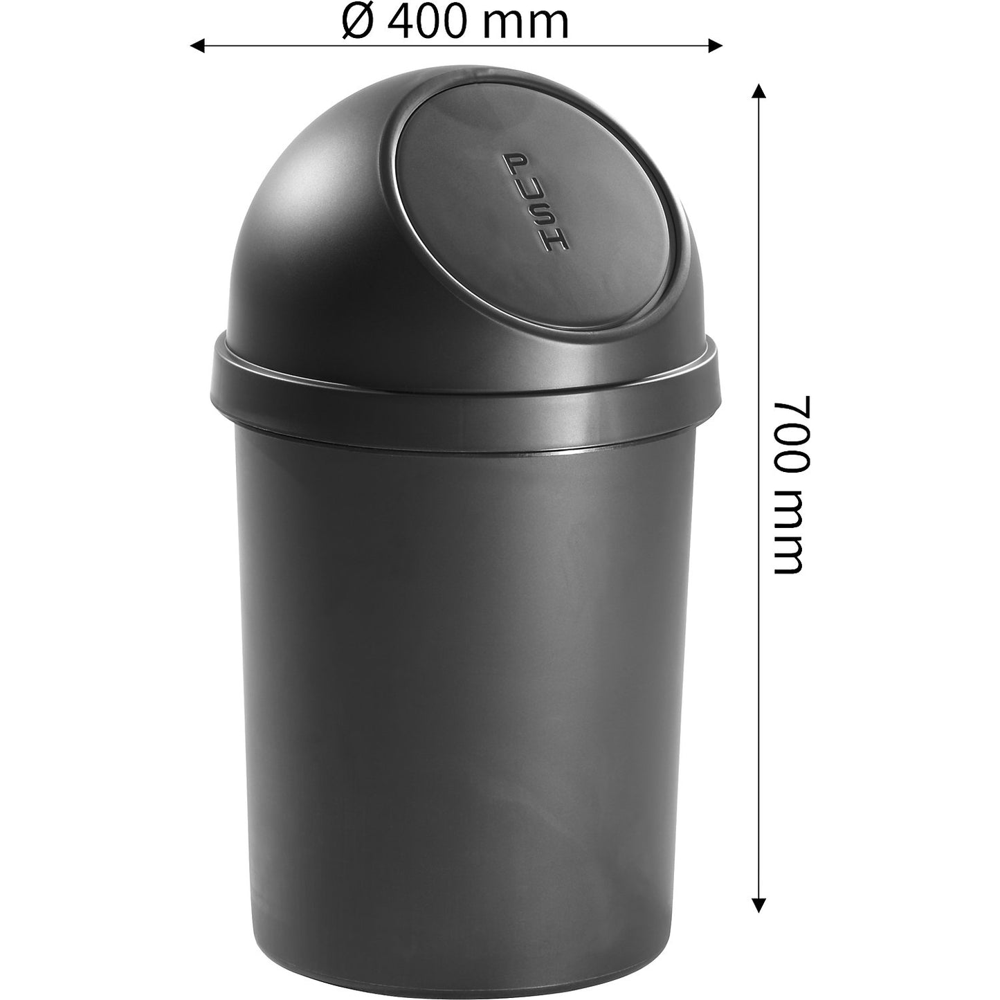 Push lid waste collector, made of polypropylene, black, capacity 45 l, pack of 2.