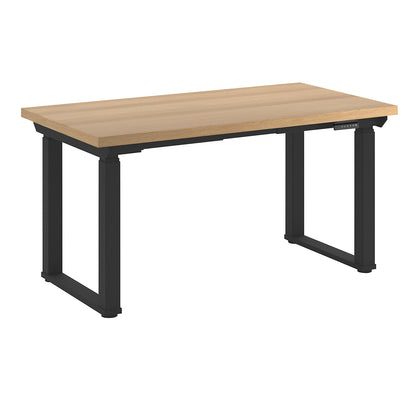 Workbench, electrically height adjustable, height adjustable from 695 - 1350 mm, beech multiplex panel/black, width 1500 mm.