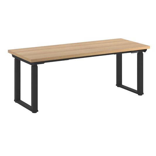 Workbench, electrically height adjustable, height adjustable from 695 - 1350 mm, beech multiplex board/black, width 2000 mm.