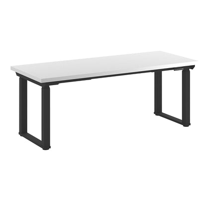 Workbench, electrically height adjustable, height adjustable from 695 - 1350 mm, plastic laminate panel/black, width 2000 mm.