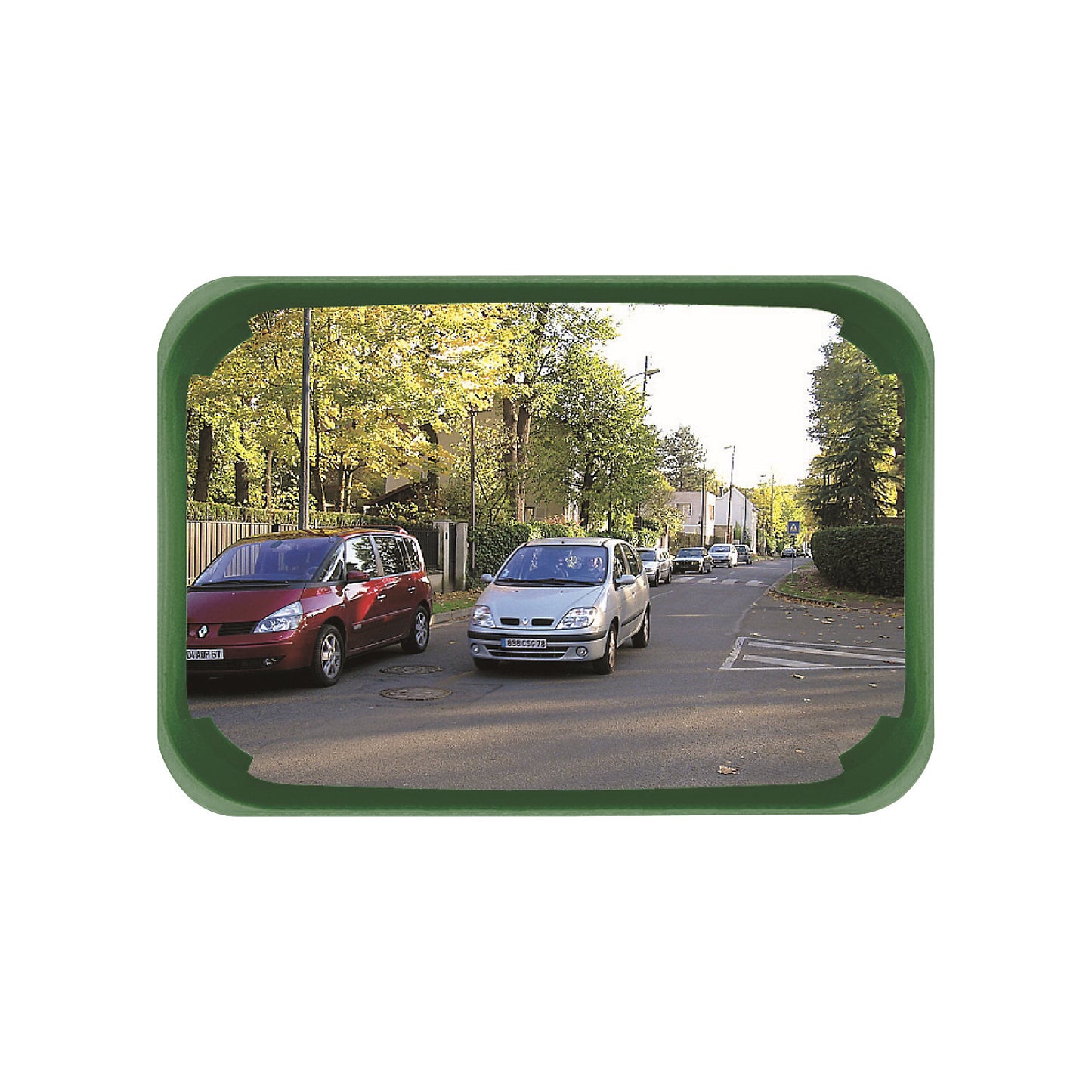Multi-purpose mirror, 2 directions, rectangular, HxW 400 x 600 mm, green frame, P.A.S.®.