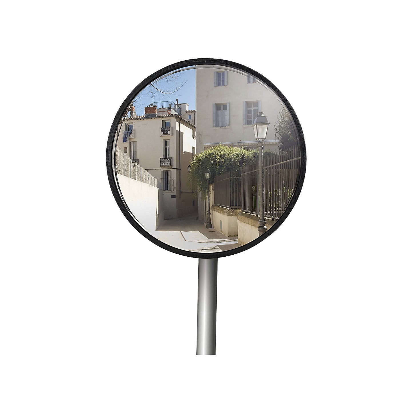 Multi-purpose mirror, 2 directions, round, Ø 600 mm, stainless steel frame.