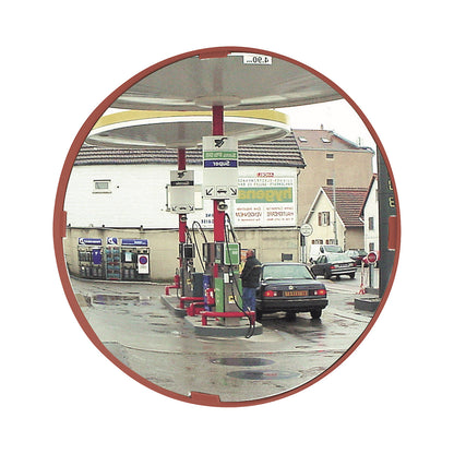 Multi-purpose mirror, 2 directions, round, Ø 800 mm, red frame, P.A.S.®.