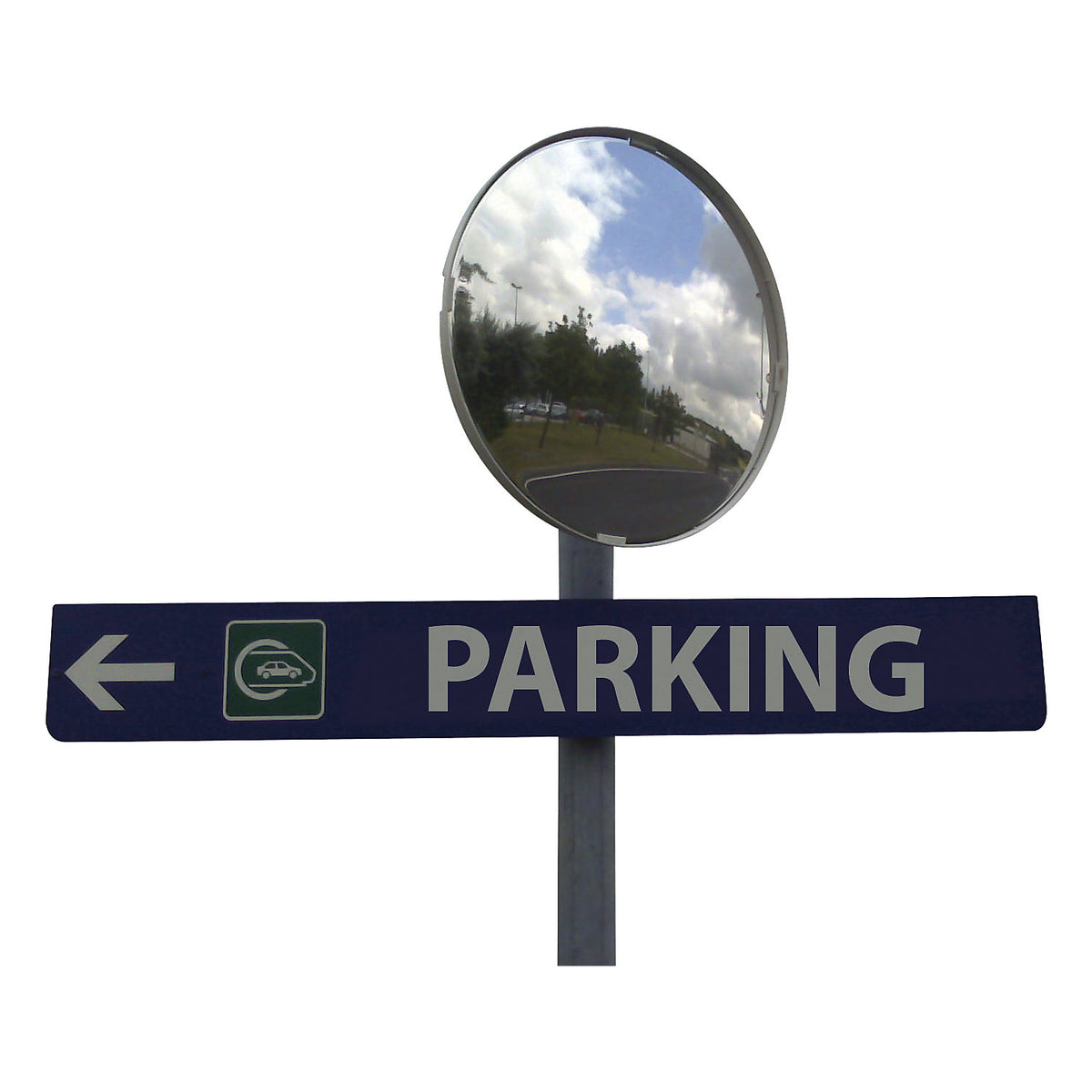Multi-purpose mirror, 2 directions, round, Ø 500 mm, green frame, Polymir®.