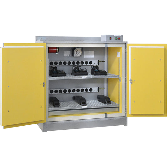 Battery safety charging cabinet SiS Li-Ion Basic Charge EI 90, with fire suppression system, HxW 1222 x 1148 mm, 2 power strips.