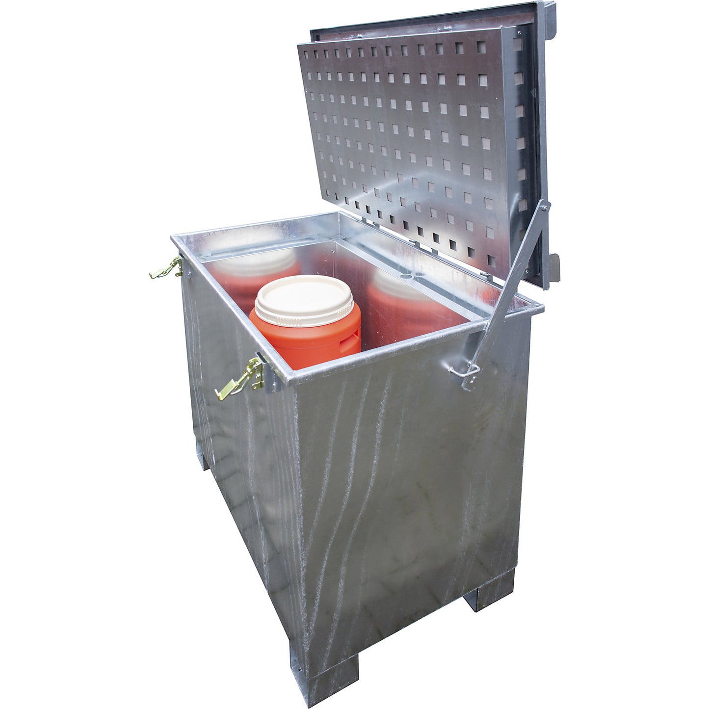 Rechargeable battery storage container for rechargeable lithium-ion batteries, capacity 340 l, LxWxH 1200 x 800 x 1000 mm.