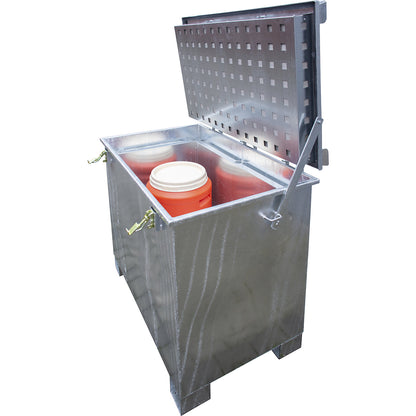 Rechargeable battery storage container for rechargeable lithium-ion batteries, capacity 340 l, LxWxH 1200 x 800 x 1000 mm.