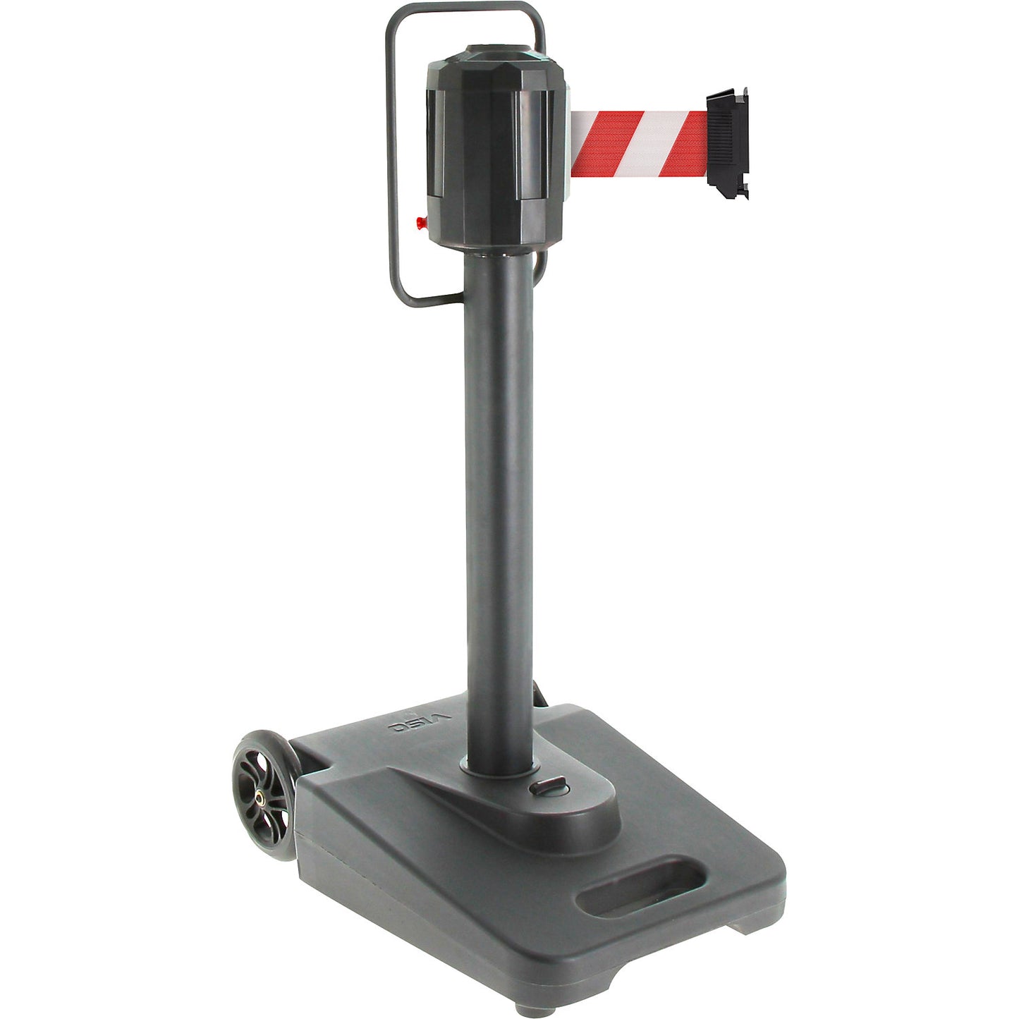 Belt barrier, mobile, 1 x 15 m belt, red/white.