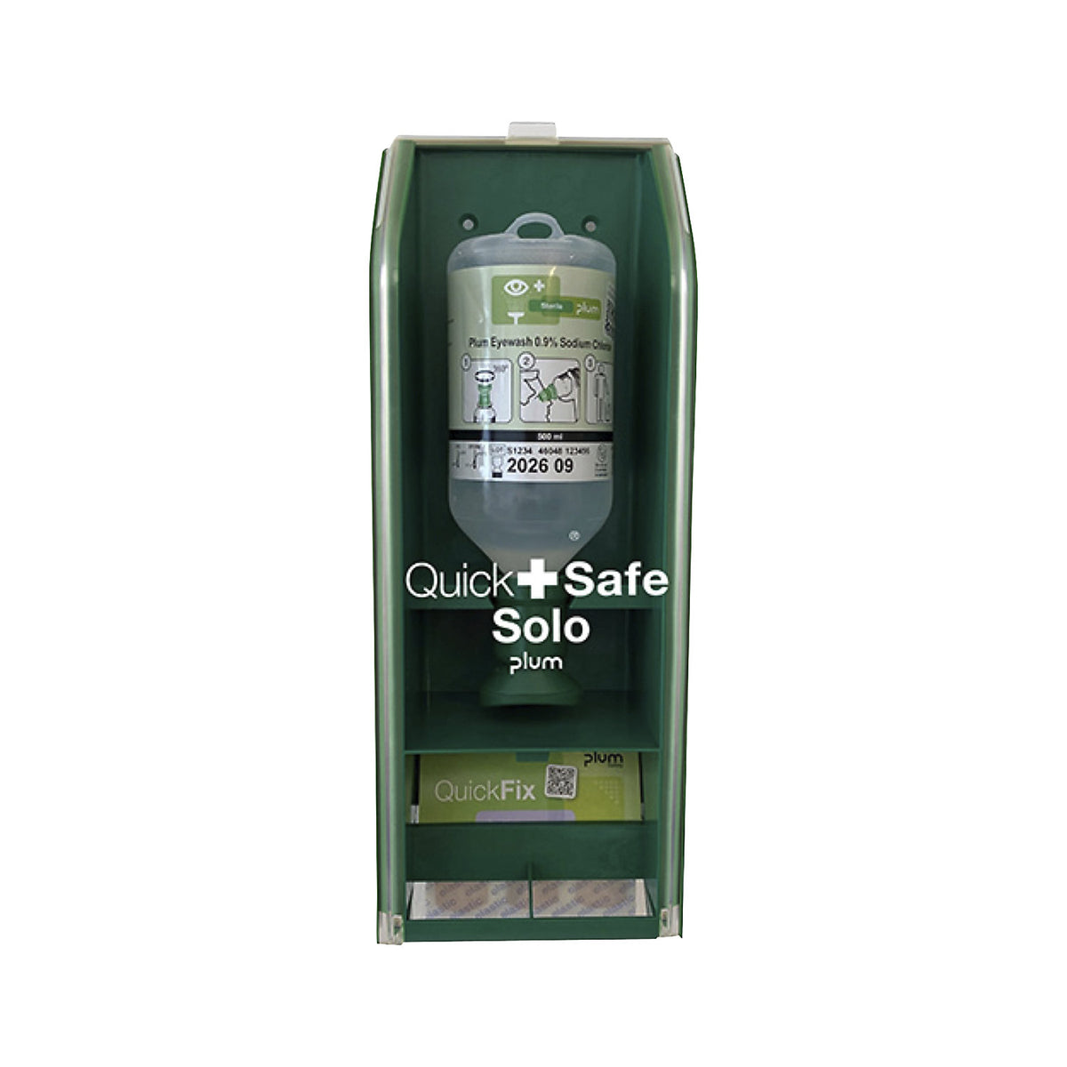 QuickSafe first aid station, Solo, pre-filled, HxW 370 x 126 mm, green/transparent.