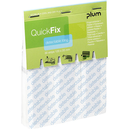 QuickFix plaster refill pack, Detectable Long, pack of 6 x 30 items, HxW 120 x 20 mm.