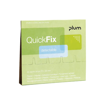QuickFix plaster refill pack, Detectable, pack of 6 x 45 items, HxW 72 x 25 mm.